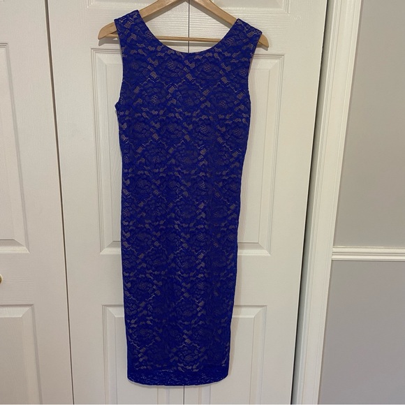 Dress the Population Kendra Body-Con Low-Back Blue Lace Midi Dress XL - Picture 3 of 9